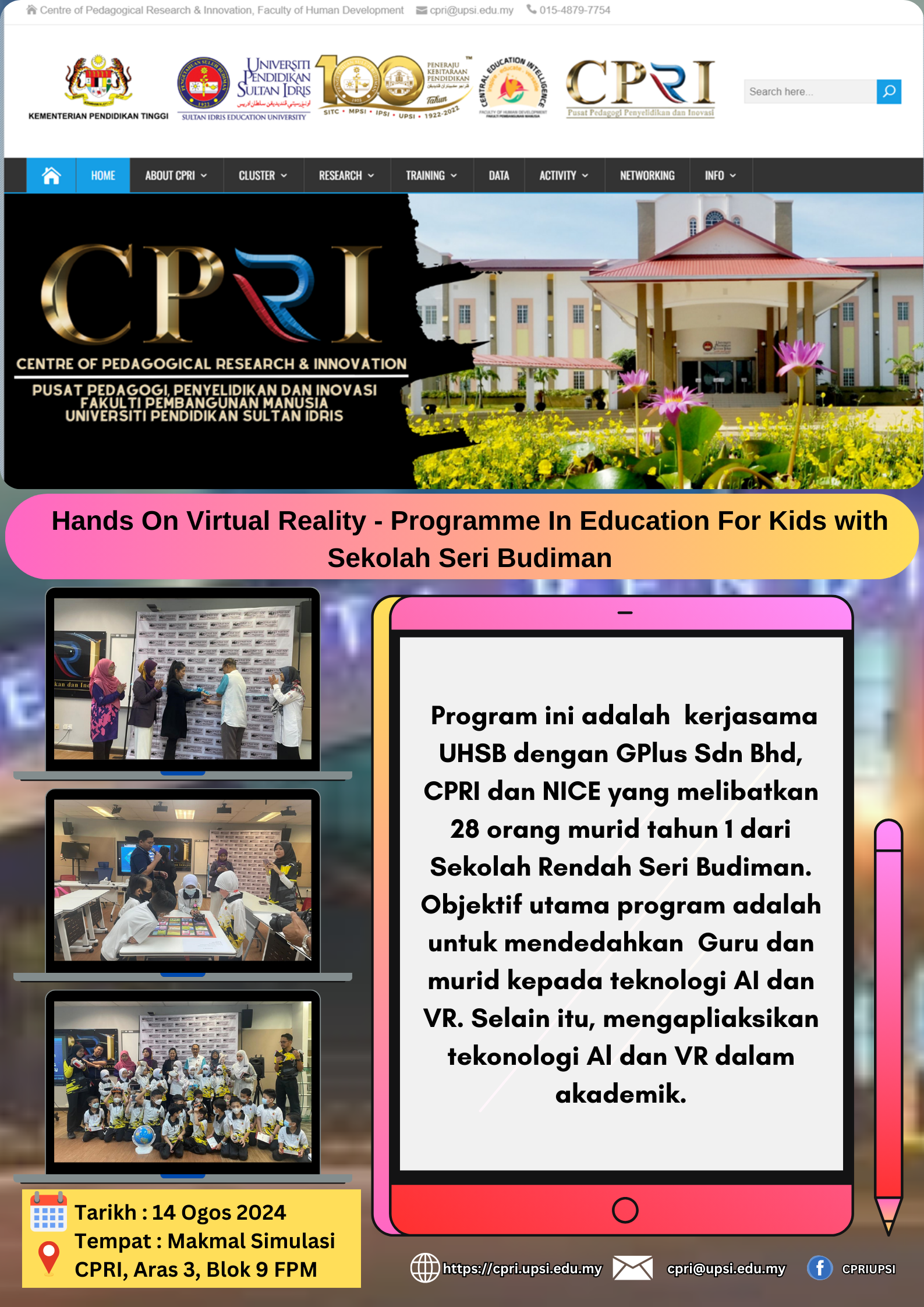 Poster Hands On Virtual Reality - Programme In Education For Kids with Sekolah Seri Budiman - 14 Ogos 2024